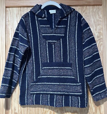 SUNSPECS BAJA RUG HOODIE Men's Medium Navy Blue Gray Weave Unisex Surfer