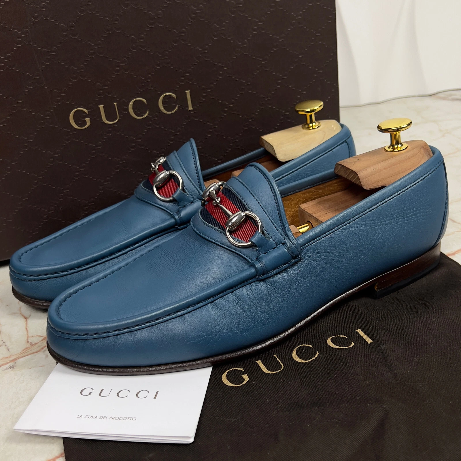 Mocassin Gucci 1953 Web Horsebit bleu cuir lisse 8 G ou 8,5 US ou