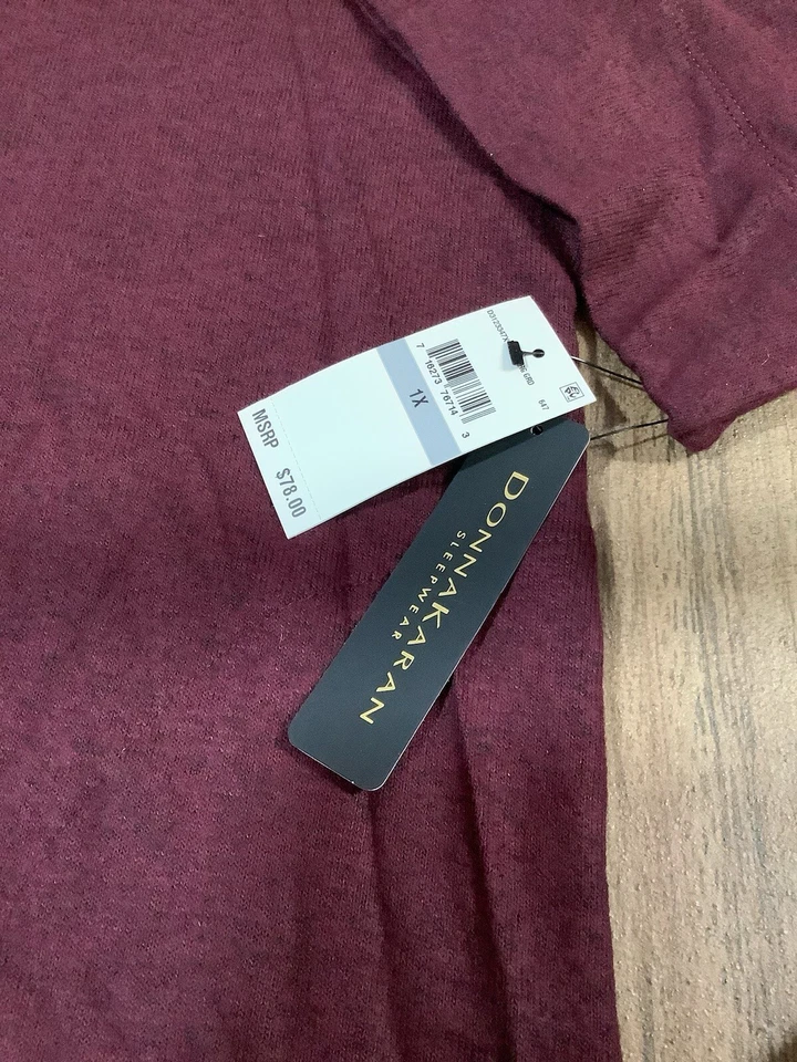 Donna Karan Ropa de Dormir Para Mujer Talla Grande 1X Vestido Largo Manga 3/4 en Borgoña Foto 4 de 4