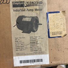 Dayton Motor 3/4 HP 3N234D Industrial Pump Motor 3450 rpm 3 Phase New Free Ship