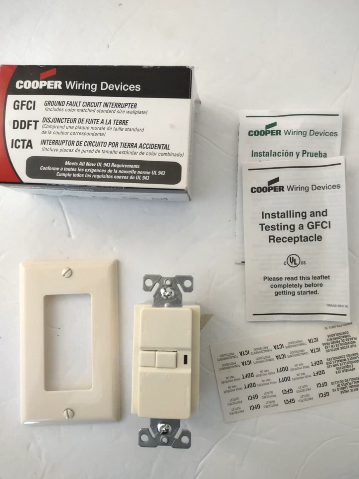 Cooper Wiring Blank Face GFCI Ground Fault Circuit Interrupter VGFD 20A Almond - Image 3 of 4