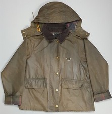 Barbour Avon Fishing Wax Jacket Coat Hood Green Waterproof Size Uk 12