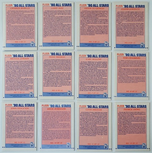 1990 Fleer 90 All Stars COMPLETE (12 Cards Set) w/ Michael Jordan Magic Johnson - Picture 4 of 4