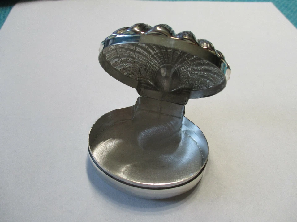 Caja de pastillas grande de plata esterlina estilo concha de mar plata 925 1 3/4 largo 3/4 alto Foto 3 de 4