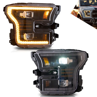 FULL LED Black Headlights For Ford F150 2015-2017 w/Amber DRL Startup Animation