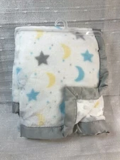 Parents Choice Moon And Stars Blue Yellow Gray Plush Baby Blanket Unisex NEW
