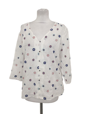 White Stuff Women's Blouse Size 12 White Mix Patterned Button Up New F1