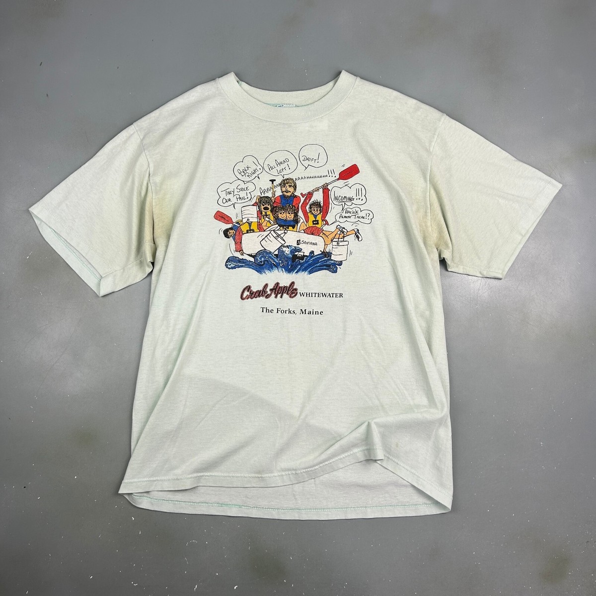 VINTAGE 80s | Crab Apple Whitewater Illustration Lite-Blue T-Shirt