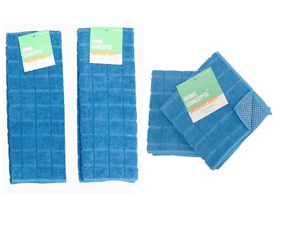 Kitchen 4 Pc Set Microfiber Hand Dish Towels And Scrubber Dish Cloths Blue