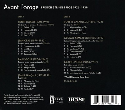 BLACK OAK ENSEMBLE AVANT L'ORAGE: FRENCH STRING TRIOS 1926-1939 NEW CD