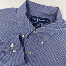 Ralph Lauren Men 16 1/2 Cotton Yarmouth Blue Plaid Long Sleeve Button Down Shirt