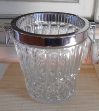 VINTAGE SEAU A CHAMPAGNE EN CRISTAL CONTOUR ET POIGNEES TRAPEZE CHROMES