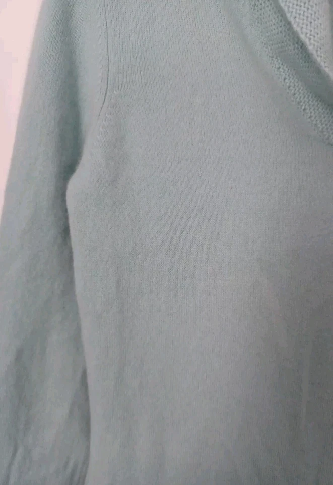 Elena Solano Womens 100% Cashmere Shawl Collar Pullover Aqua Small Cozy Sweater - Image 4 of 4