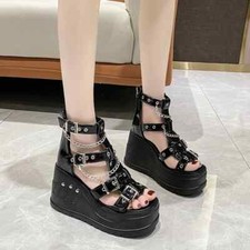 Fashion Women's 10cm Wedge Heel Sandals Buckle Platform High Heels Pumps Shoes