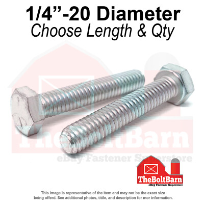 1/4''-20 Grade 5 Coarse Hex Tap Bolts Zinc Clear (Choose Length & Qty)