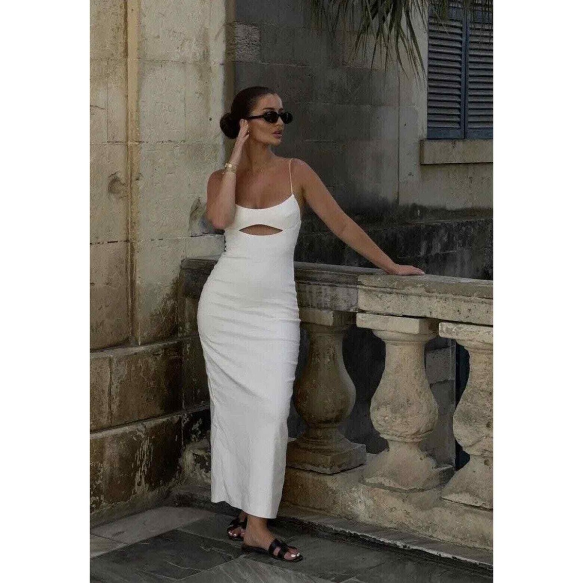 ZARA WHITE LINEN BLEND DRESS WITH CUT-OUT 7385/240/226 | eBay
