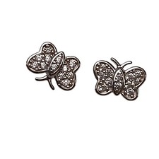 Butterfly Stud Earrings 925 Silver With Sparkling CZ Detailing 3/8 " Wide M17B