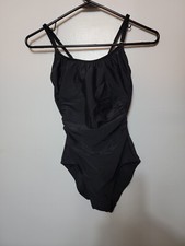 Kona Sol Womens One Piece Swimsuit w/Tummy Control Black Small 4-6 