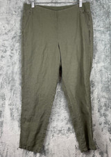 J. Jill Love Linen Pants Womens Small Green Straight Leg Pull On Lagenlook Beach