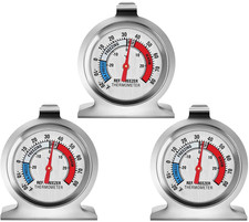 2-Pack Refrigerator Freezer Thermometer Large Dial Stainless Steel No Battery