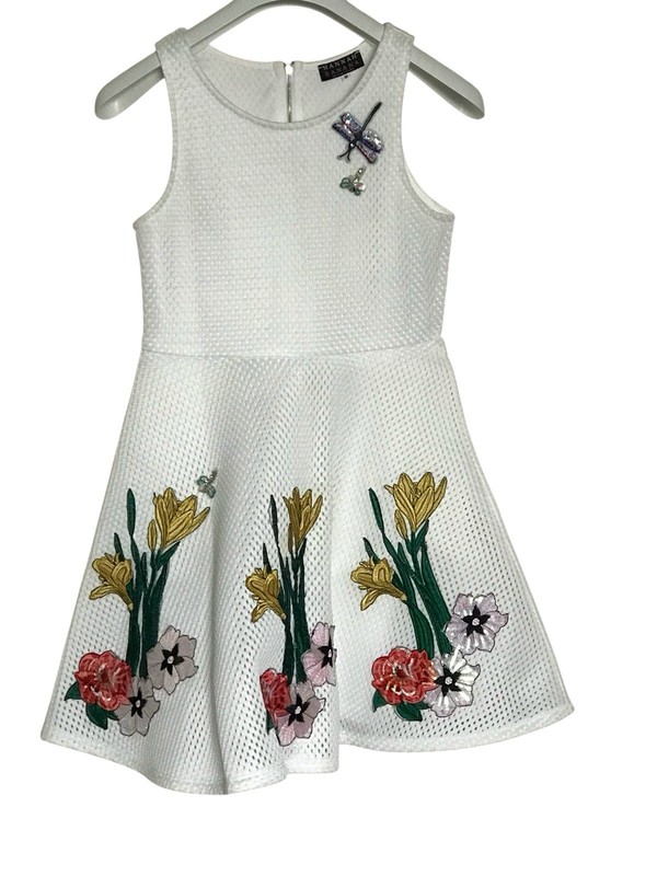 Hannah Banana Girls Floral Dress -Size 14-New-White Embroidered Special Occasion