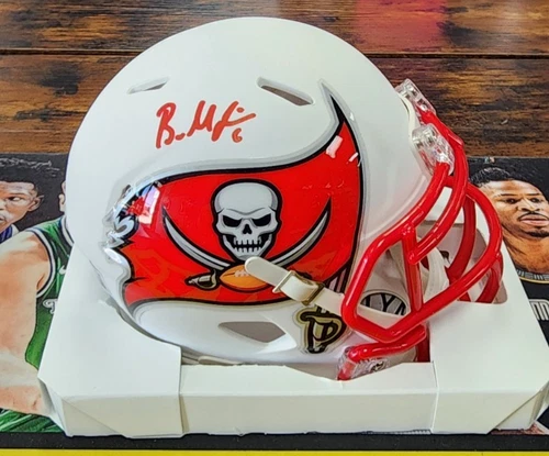 Baker Mayfield signed Flat White Riddell Speed Mini Helmet - BAS COA Buccaneers