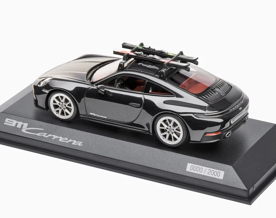 1:43 MINICHAMPS 2025 PORSCHE 911 992.2 Carrera w. skis Carbon Black / Red DEALER - Image 3 of 3