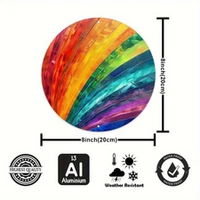 Aluminum Wall Art Decoration, 1pc Vibrant Rainbow Sunburst Circle, Abstract Sun