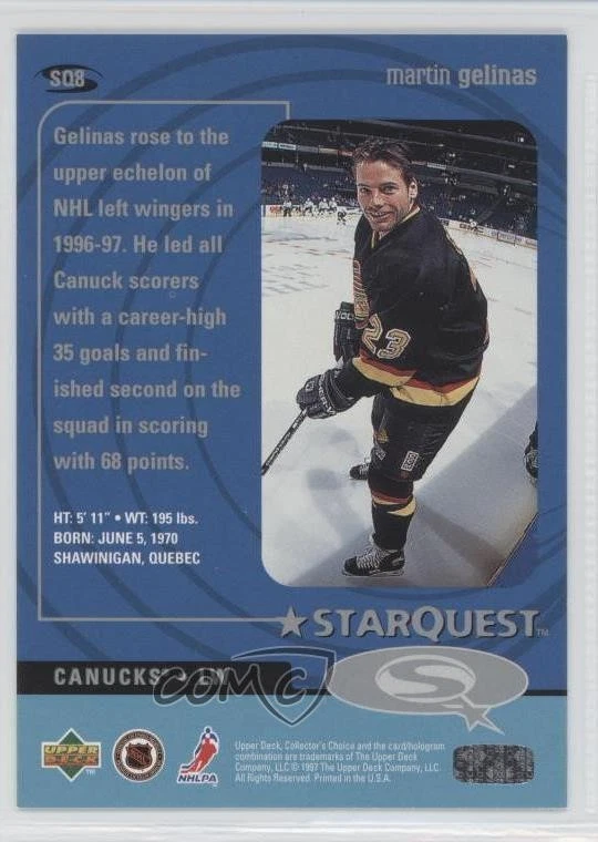 1997-98 Upper Deck Collector's Choice Starquest 1 Star Martin Gelinas #SQ8 - Image 2 of 2