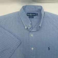 Ralph Lauren Blake Men's L Blue Plaid Short Sleeve Shirt Casual Cotton