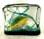 Vtg Murano Glass Yellow Fish Aquarium Paperweight Art 4.25W"x 3.5H"x 1.25Depth"