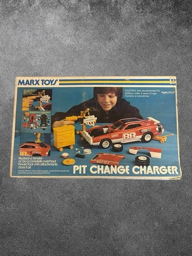 1974 Marx Toys Pit Change Charger Take Apart Car Accessories Instructions & Box!