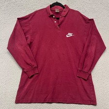 Vtg Nike Polo Shirt Mens L Burgundy Red Long Sleeve Made In USA REtro Classic