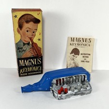 Vintage Magnus Keymonica Blow Accordion NO. 100 Children  s Toy Original Box-Blue
