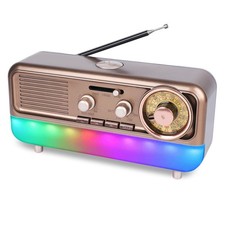 Retro Portable Radio AM FM SW Shortwave Radio with Colorful Ambient Light,Bat...