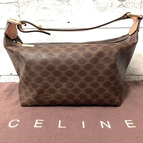 Celine Macadam Vanity Handbag Brown PVC Leather Top Handle Auth
