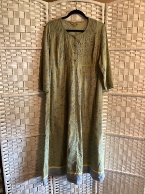 April Cornell Women's green Floral maxi Dress Cottage Romantic 3/4 sleeve sz M