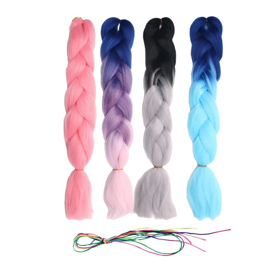 Extensiones de cabello trenzado de 24" + 24 piezas trenzas de cuerda multicolor Foto 4 de 4