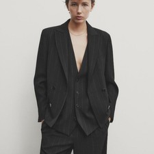 Massimo Dutti Black wool blend Double Breaste...