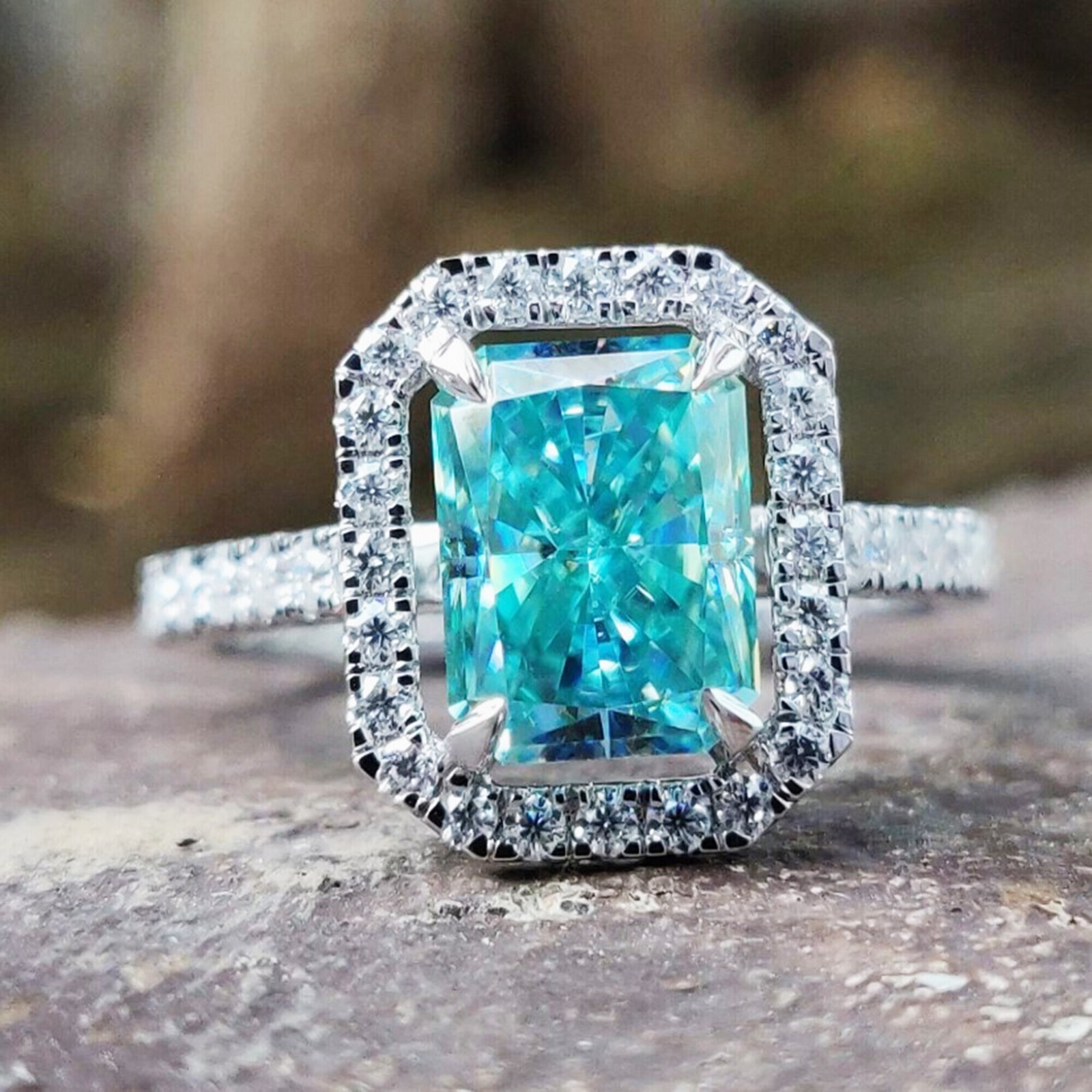 Radiant Blue Diamond 5.20 Ct 925 Silver Solitaire Certified Ring For Unisex