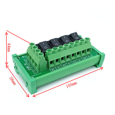 DIN Rail Mount 4 Channel Black Rocker Switch DC Power Distribution Strip Module.