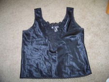 Vtg Honors Intimates Tank Cami Lingerie Silky Black w/Lace Trim Top Medium NICE