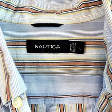 Nautica Mens Large Striped Button Down Shirt Long Sleeve Blue Orange Yellow