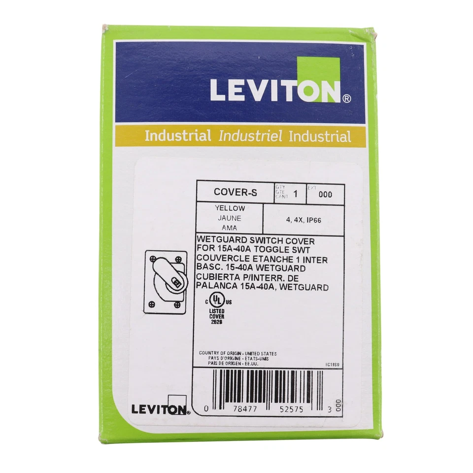 LEVITON COVER-S WETGAURD TOGGLE SWITCH SWITCH COVER, 15A-40A, YELLOW - Image 4 of 4