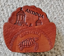 Vintage Antigua Coasters, Set of 6, Real Leather Coasters w/Holder. Retro