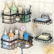 Corner Shower Caddy, 4-Pack Adhesive Shower Shelves with Soap Holder No Drill...