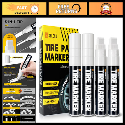 Jumbo Tire Marker Paint Pens - 4 Pack, 15mm Wide Tip, Waterproof Ink for Car Let