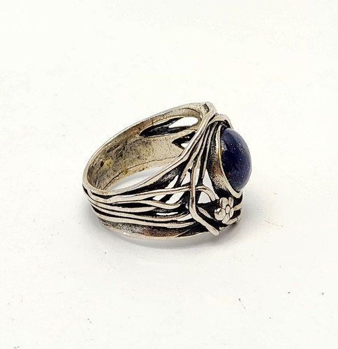 Organique Motif Fleur Argent Sterling Bleu Lapis Bague Par Shablool Didae Sz 8 - Photo 3 sur 4