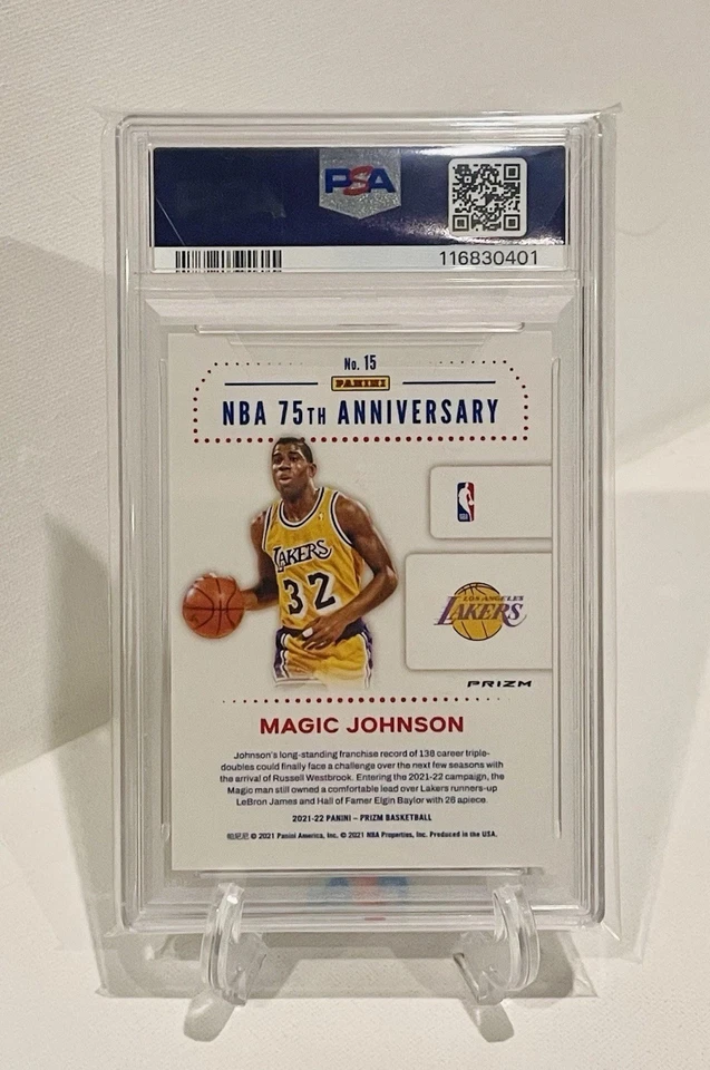 Magic Johnson 2021-22 Prizm NBA 75th Anniversary Logo Silver Prizm #15 PSA 9 - Image 3 of 3