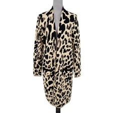 Chicos Sweater 2 Womens Large Beige Black Animal Print Open Cardigan Mob Wife